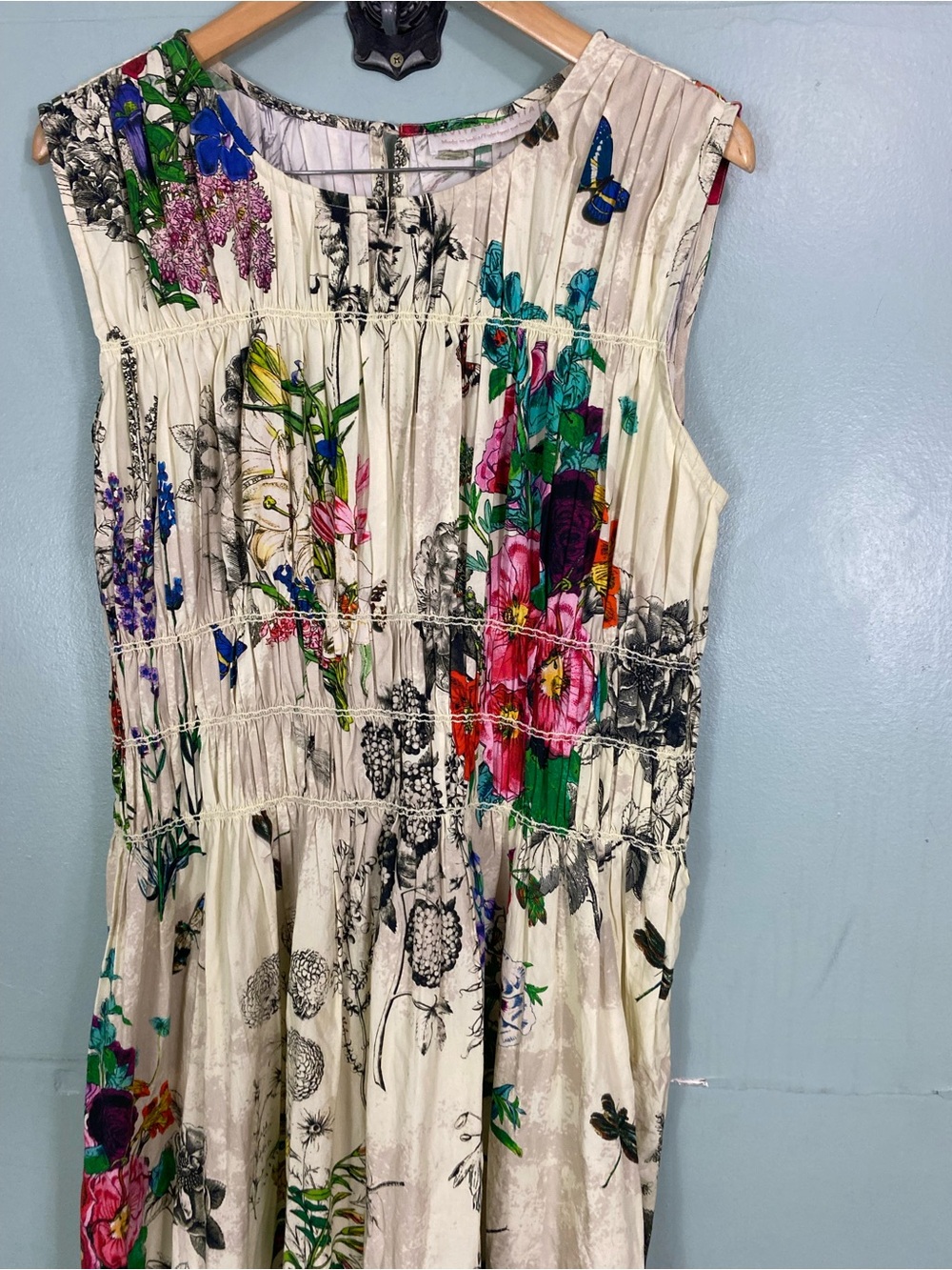 Anthropologie Kavita Bhartia Drop Waist Smocked Maxi Dress Floral XL Green - Picture 3 of 8